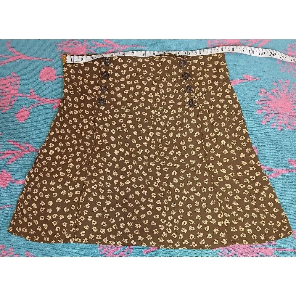 Madewell Womenlarge mini skirt viscose floral seaweed green boho elastic waist